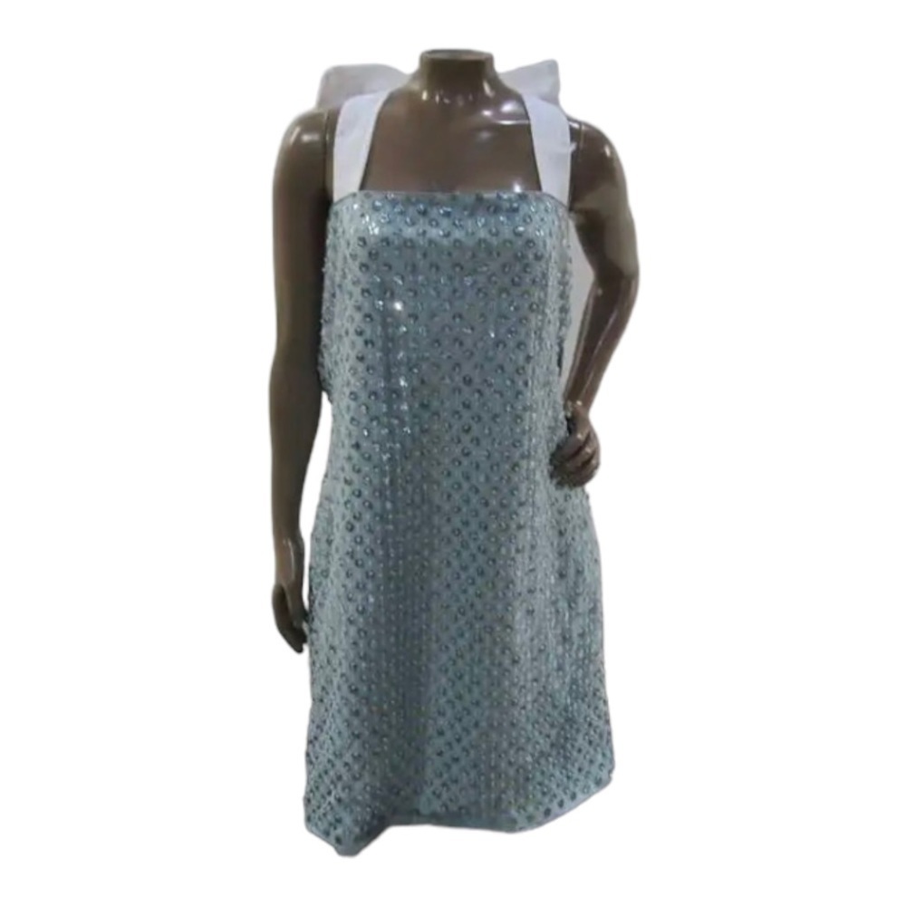 Mestiza Blue Sequin Bow Back Mini Dress Large Size 14 Cocktail Party - Picture 11 of 14